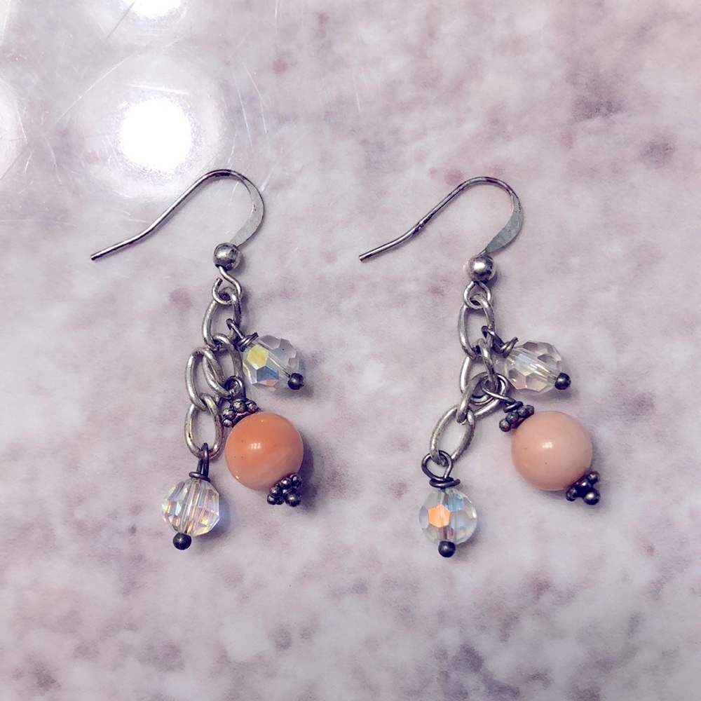 Handmade peach & silver earrings